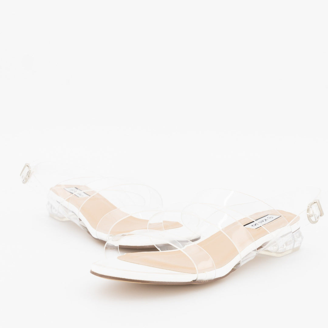 Ladies Low Perspex Heel With Vinyl Upper Strap - Clear