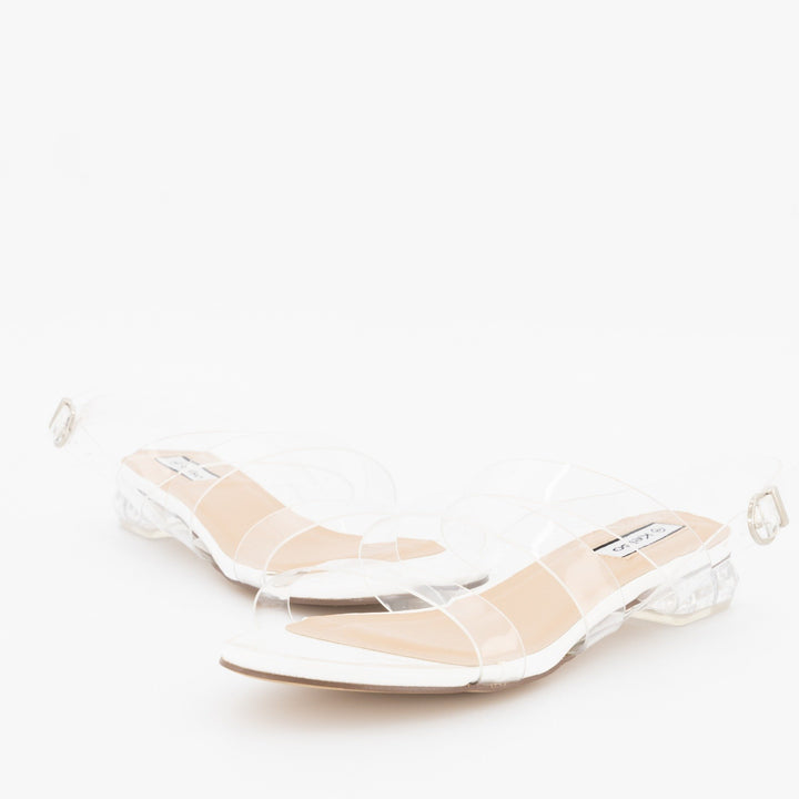 Ladies Low Perspex Heel With Vinyl Upper Strap - Clear