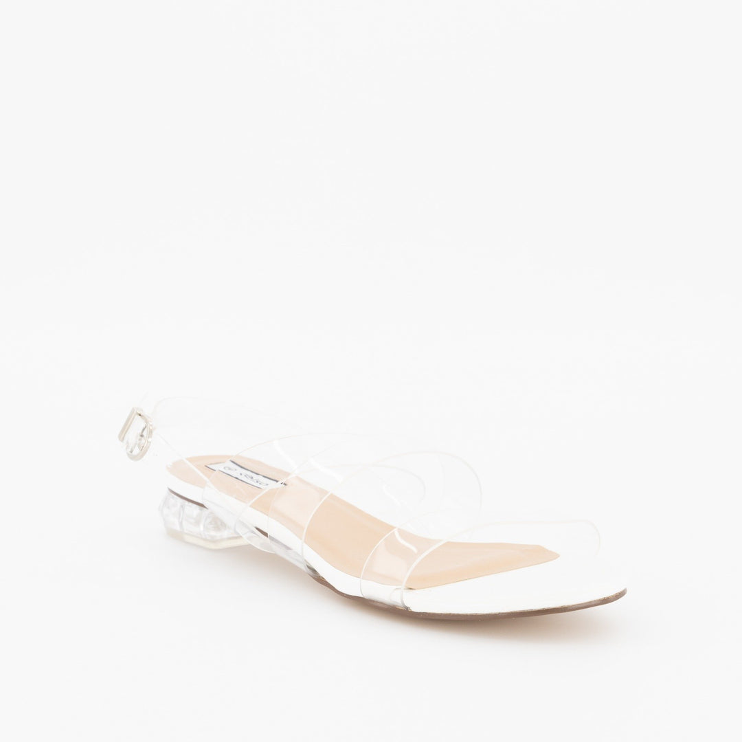 Ladies Low Perspex Heel With Vinyl Upper Strap - Clear