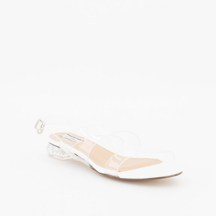 Ladies Low Perspex Heel With Vinyl Upper Strap - Clear