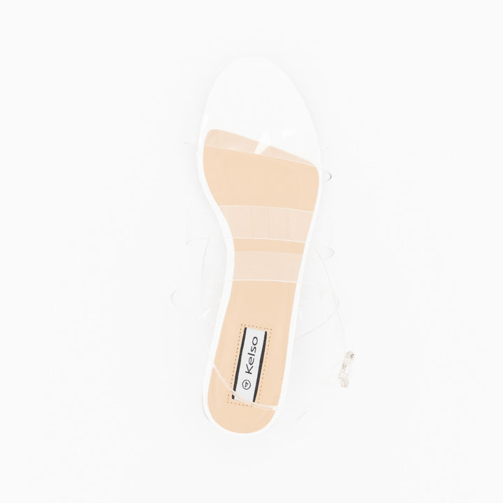 Ladies Low Perspex Heel With Vinyl Upper Strap - Clear
