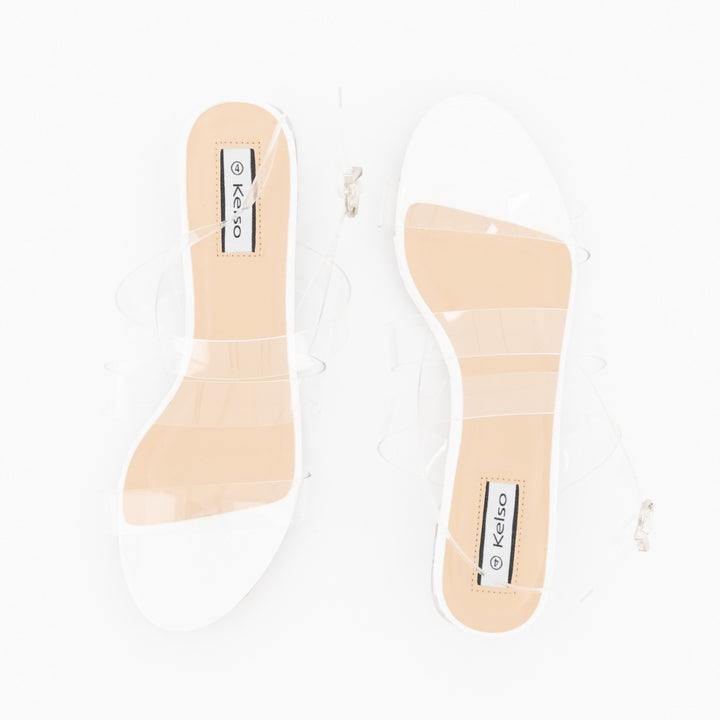 Ladies Low Perspex Heel With Vinyl Upper Strap - Clear