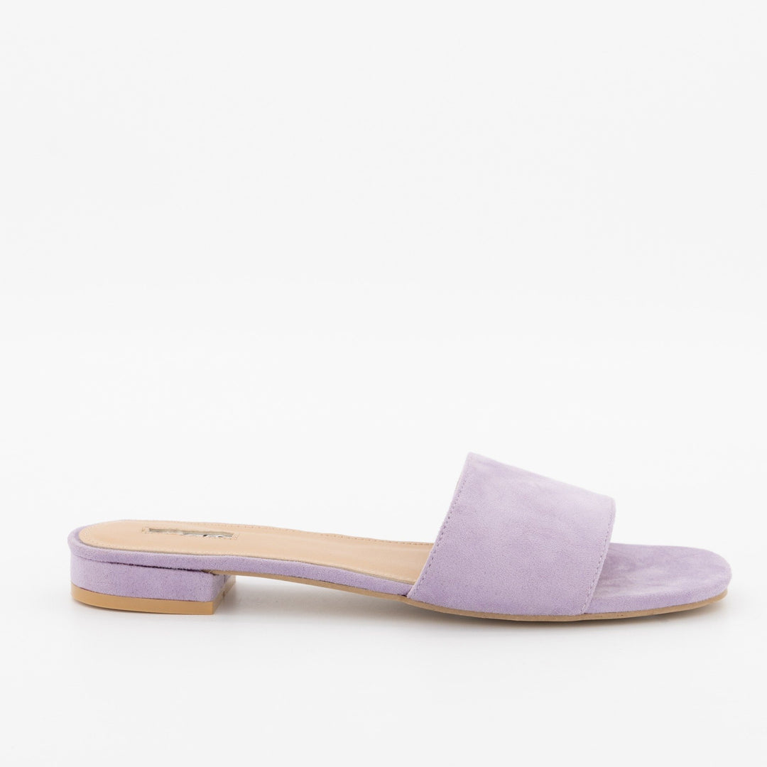 Ladies Small Heel Plain Mule Flat Sandal - Lilac