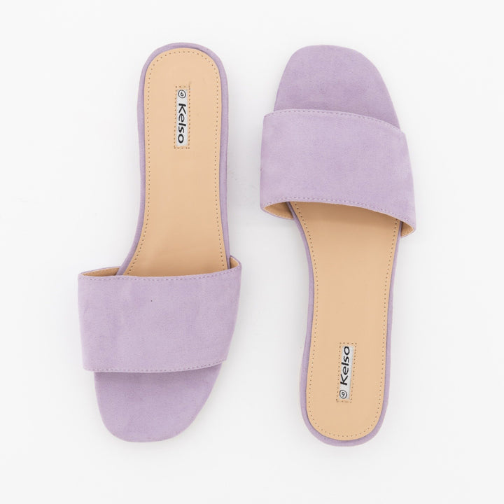 Ladies Small Heel Plain Mule Flat Sandal - Lilac