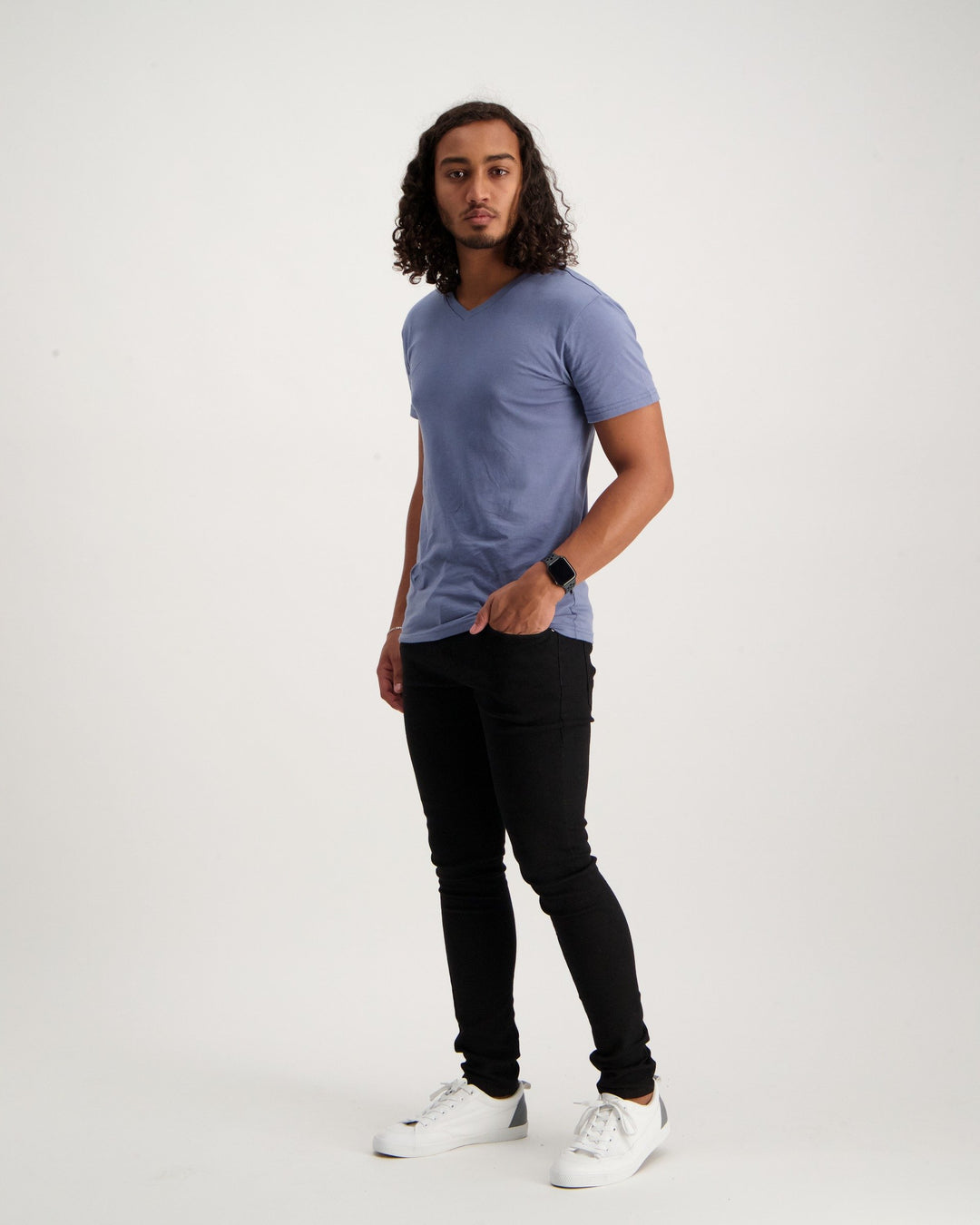 Men's Short Sleeve Basic V-Neck T-Shirt - Blue