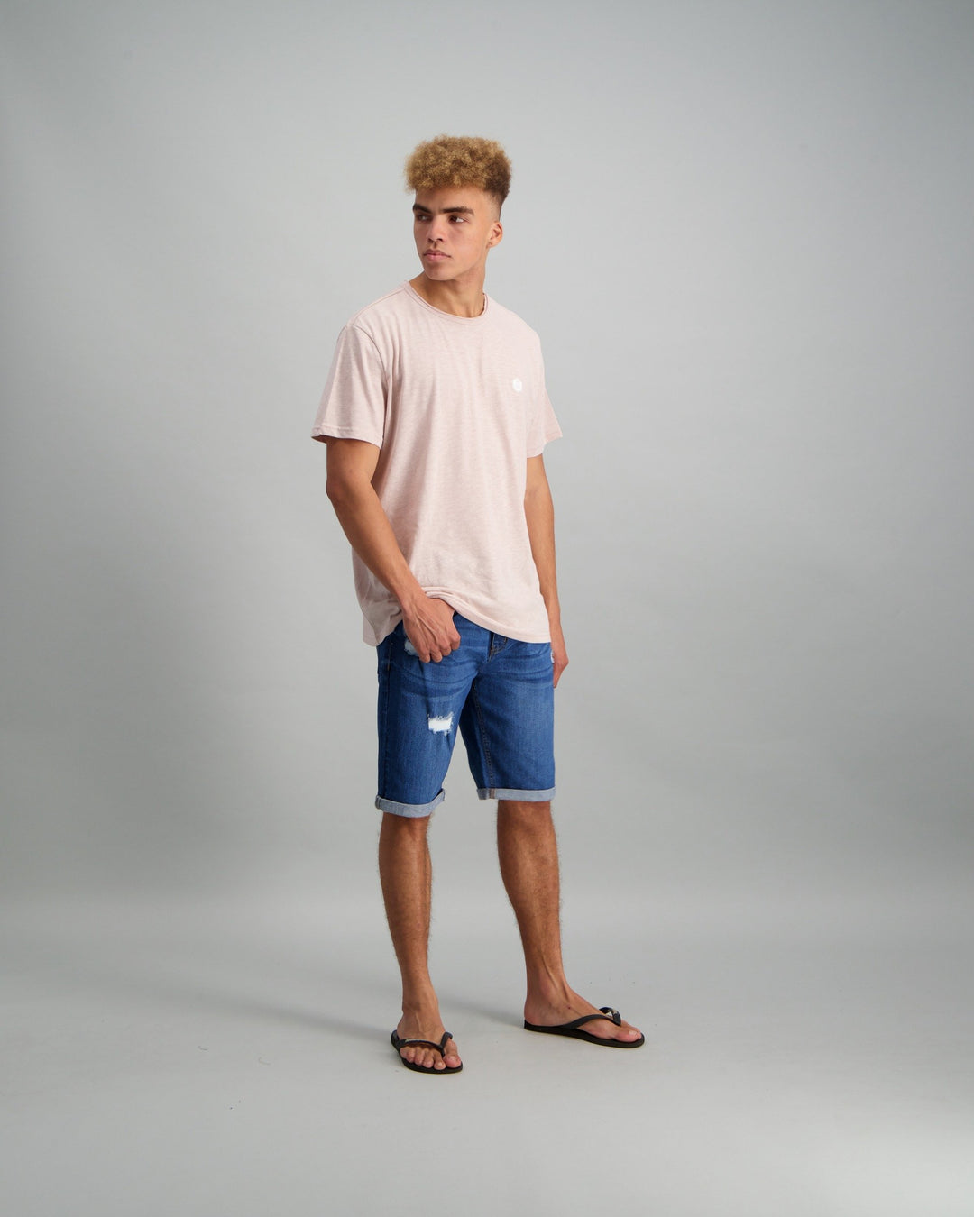 Men's Slub Raw Crew Neck Slim T-Shirt - Pink