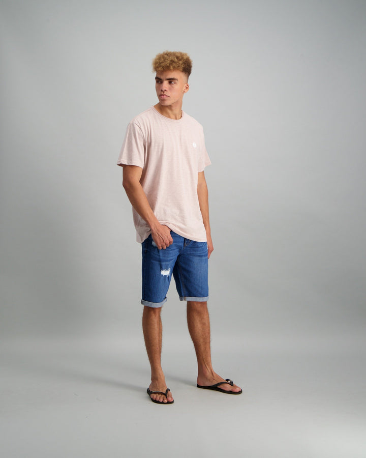 Men's Slub Raw Crew Neck Slim T-Shirt - Pink