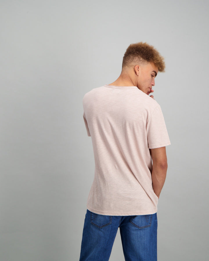 Men's Slub Raw Crew Neck Slim T-Shirt - Pink