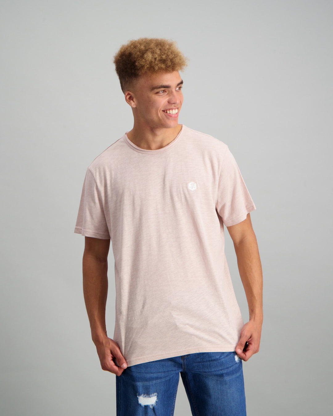 Men's Slub Raw Crew Neck Slim T-Shirt - Pink