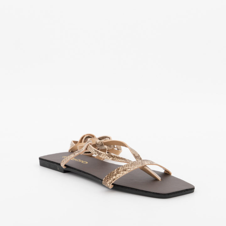 Ladies Square Toe Lace-Up Thong  Sandal - Beige