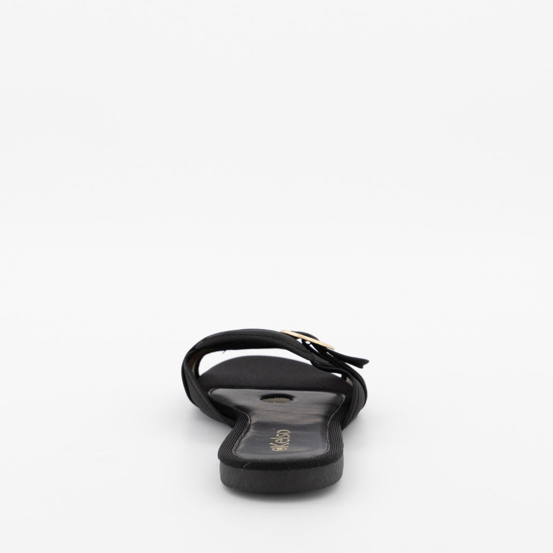 Ladies Peeptoe Albert Cut Flat Sandal -Black