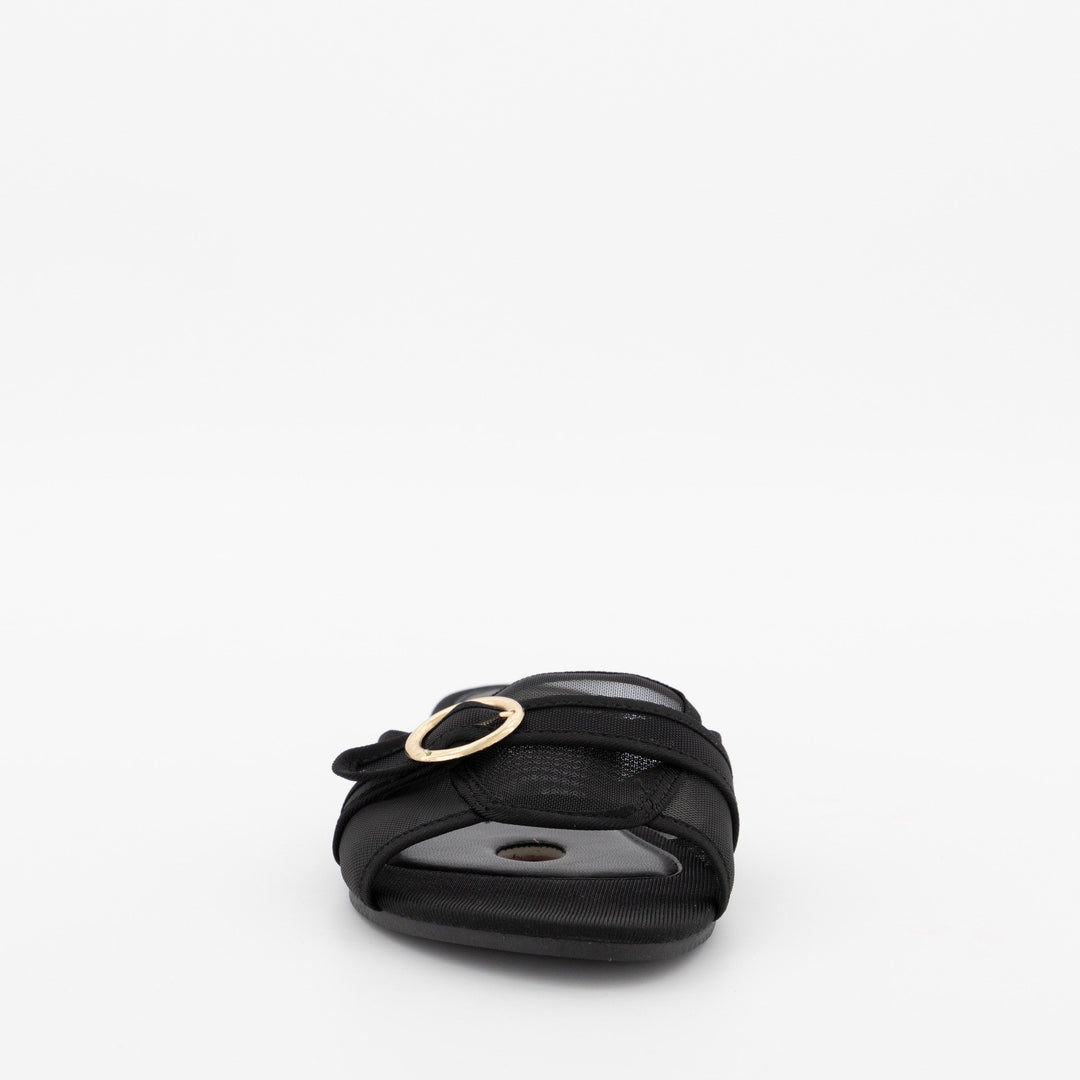 Ladies Peeptoe Albert Cut Flat Sandal -Black