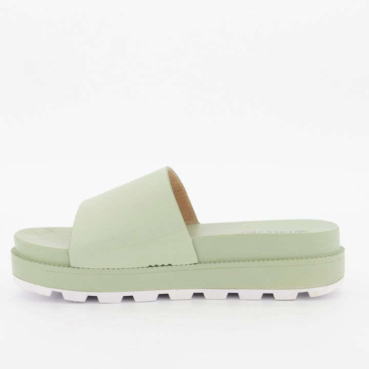 Ladies Double Colour Plain Platform Slide Sandal - Mint
