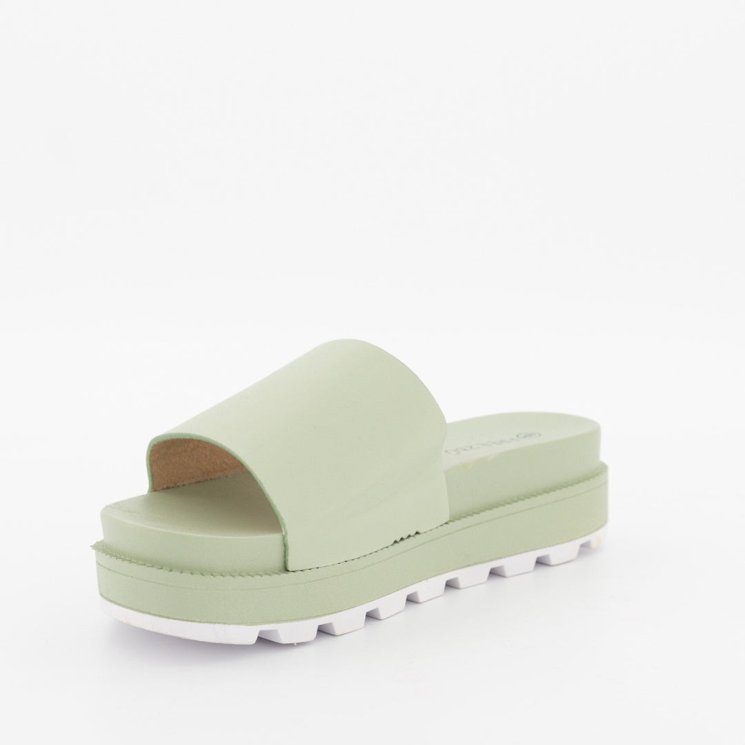 Ladies Double Colour Plain Platform Slide Sandal - Mint