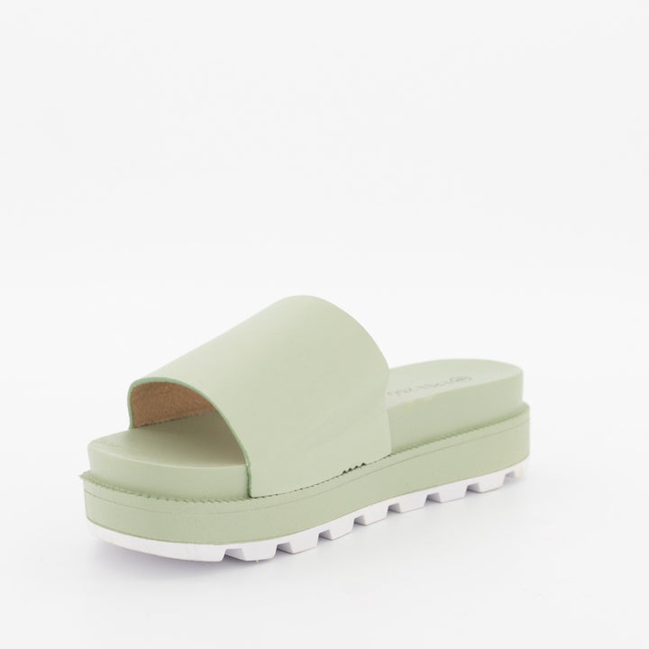 Ladies Double Colour Plain Platform Slide Sandal - Mint