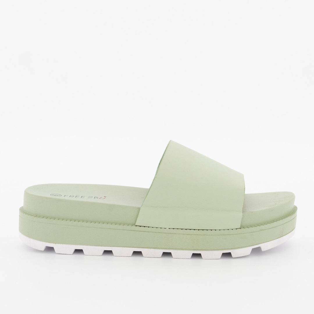 Ladies Double Colour Plain Platform Slide Sandal - Mint