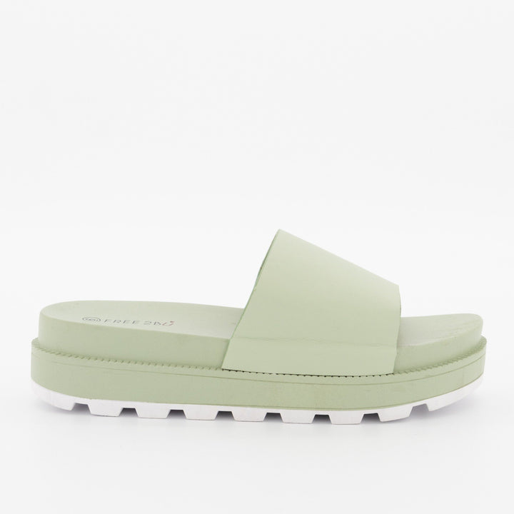 Ladies Double Colour Plain Platform Slide Sandal - Mint