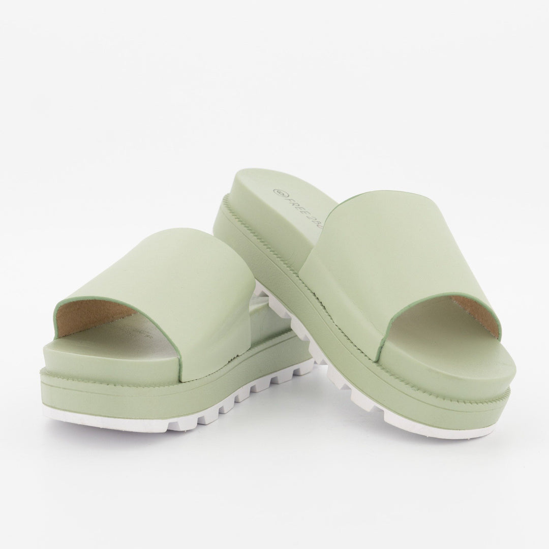 Ladies Double Colour Plain Platform Slide Sandal - Mint