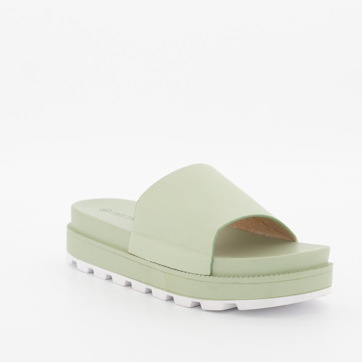Ladies Double Colour Plain Platform Slide Sandal - Mint