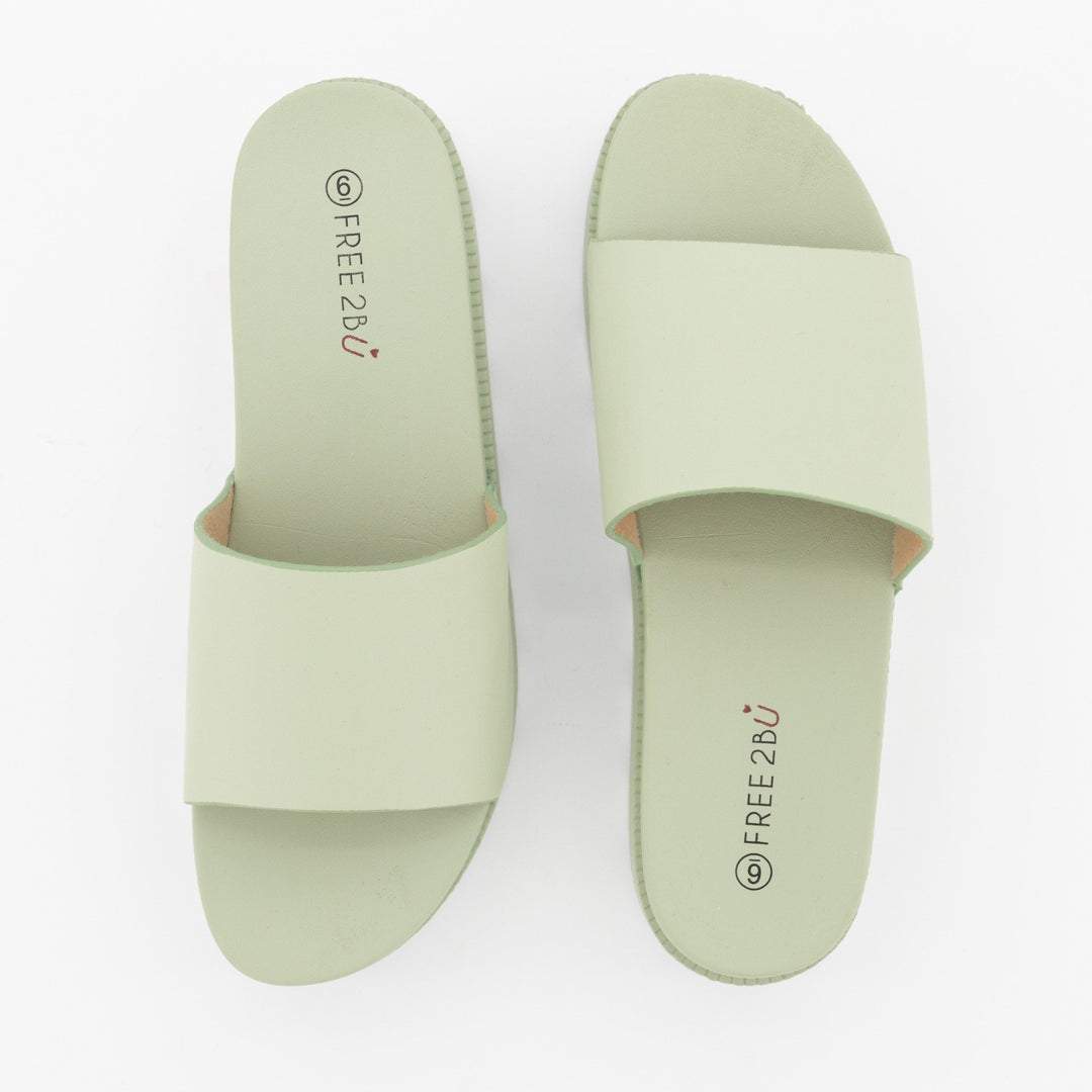 Ladies Double Colour Plain Platform Slide Sandal - Mint