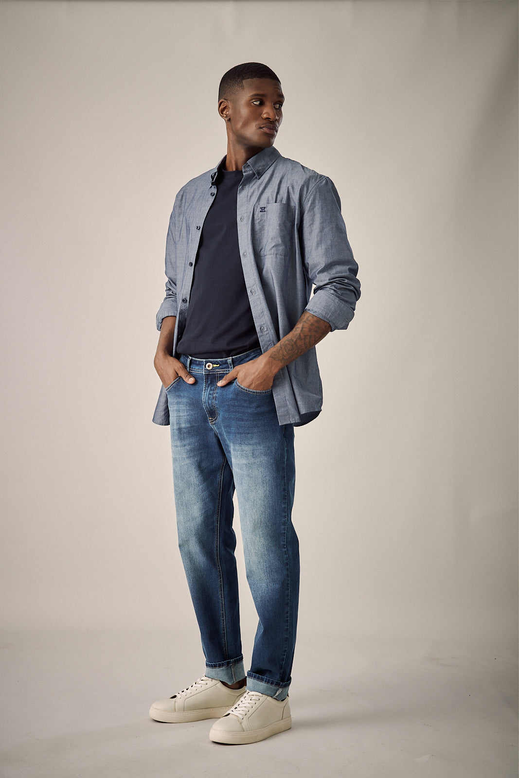 Long Sleeve Chambray Shirt - Blue