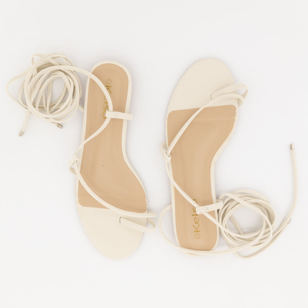 Ladies Toe Thong Lace-Up Flat Sandal - Beige