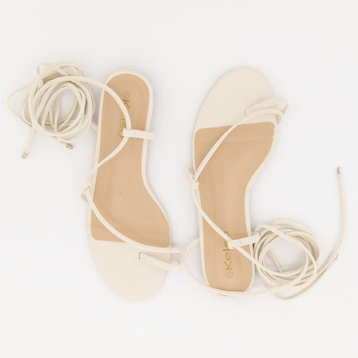 Ladies Toe Thong Lace-Up Flat Sandal - Beige