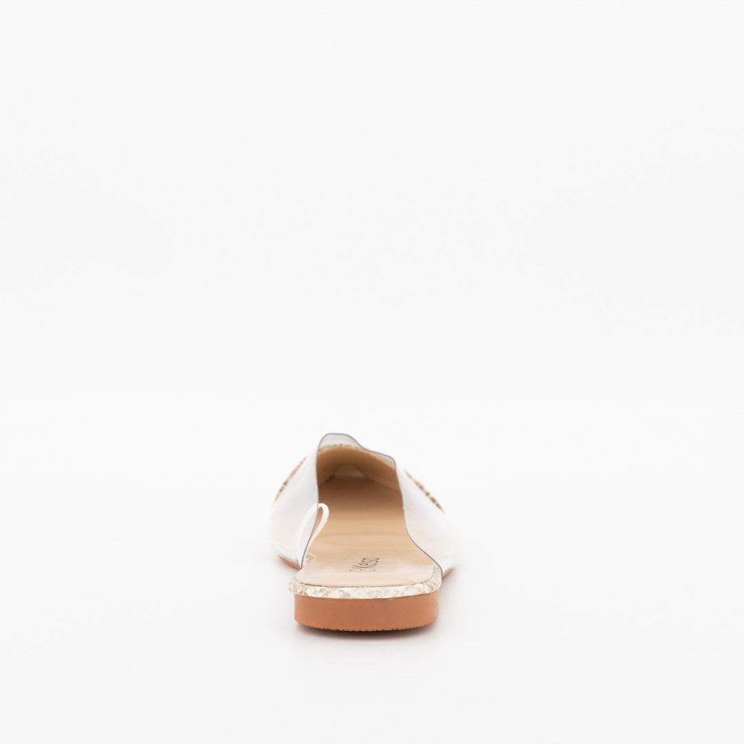 Ladies Vinyl Pointed Toe Flat Push-In Shoe-Beige