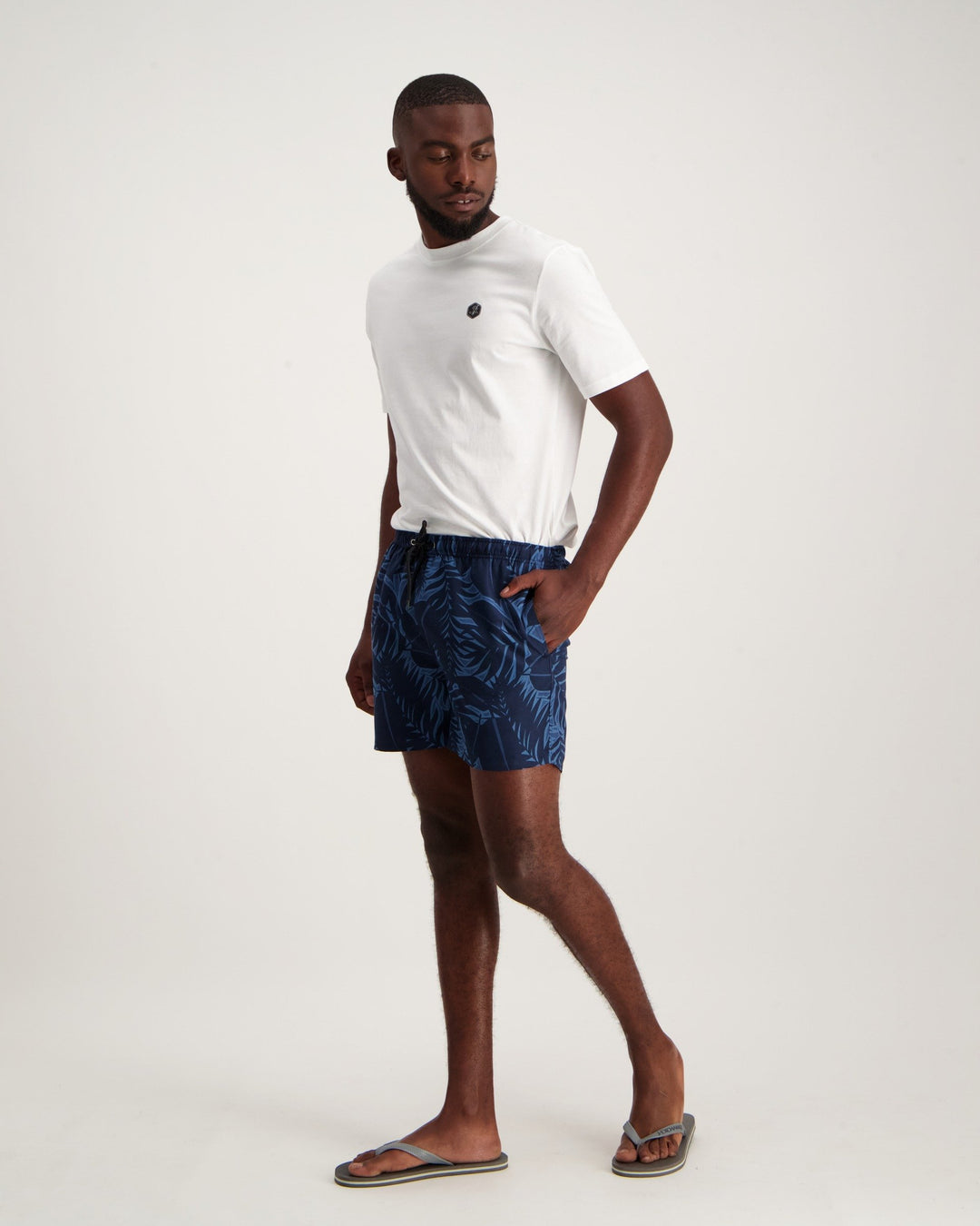 Men's Floral Leaf Swimshort - Navy