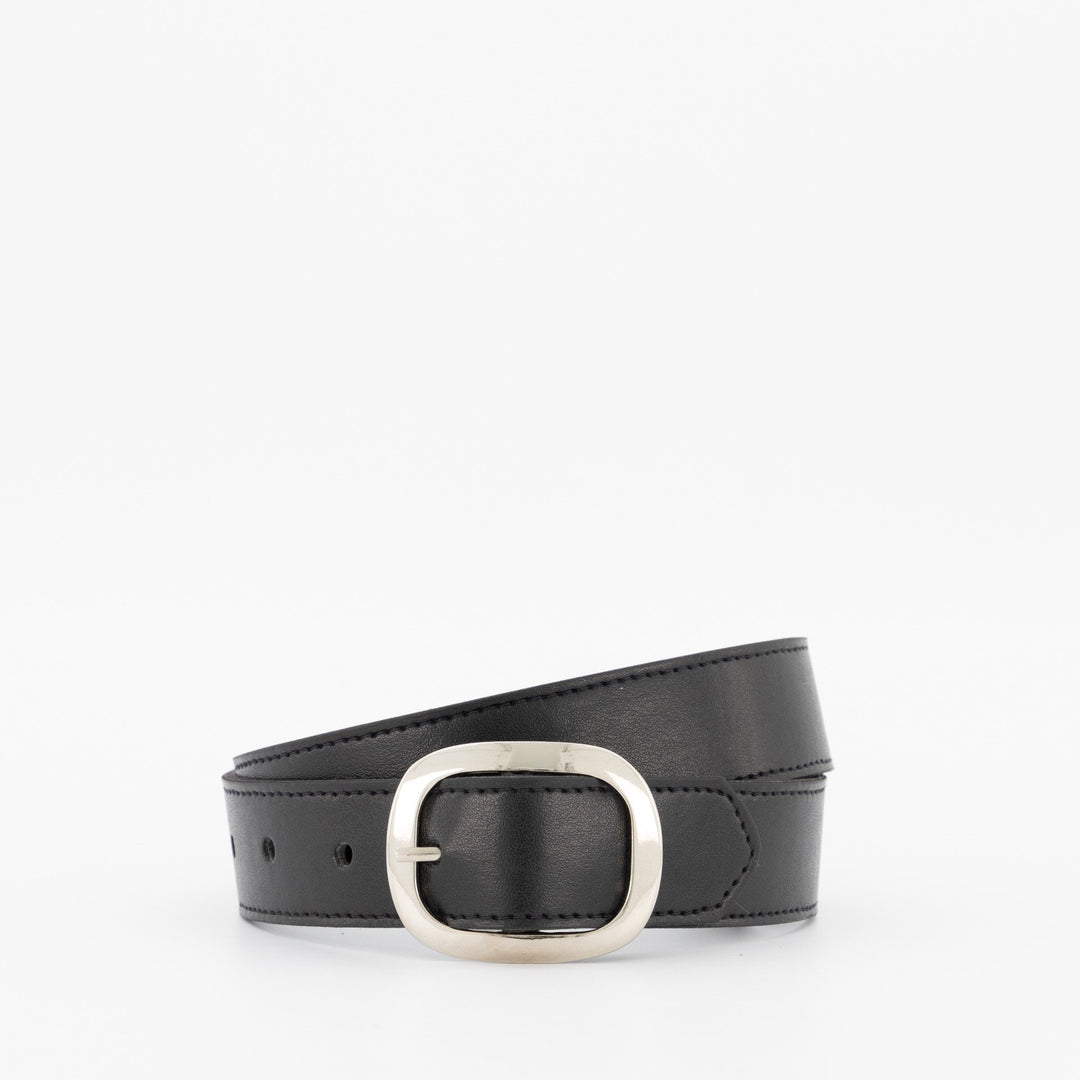 Ladies-Silver Buckle PU Belt - Black