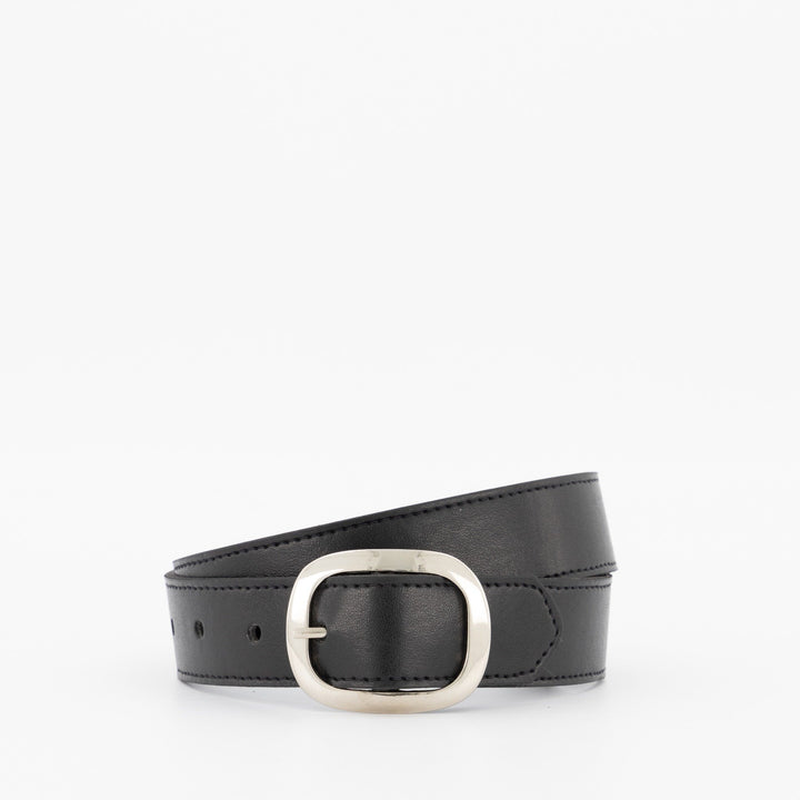 Ladies-Silver Buckle PU Belt - Black