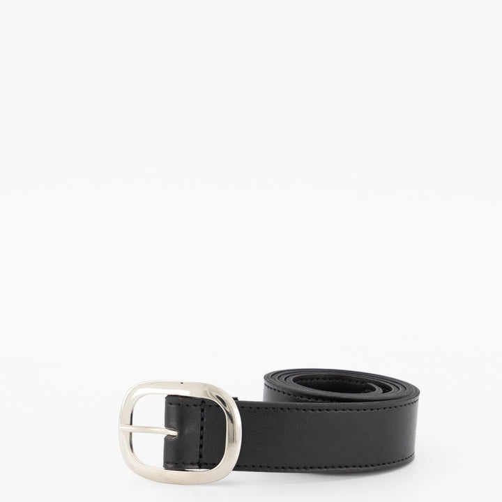 Ladies-Silver Buckle PU Belt - Black