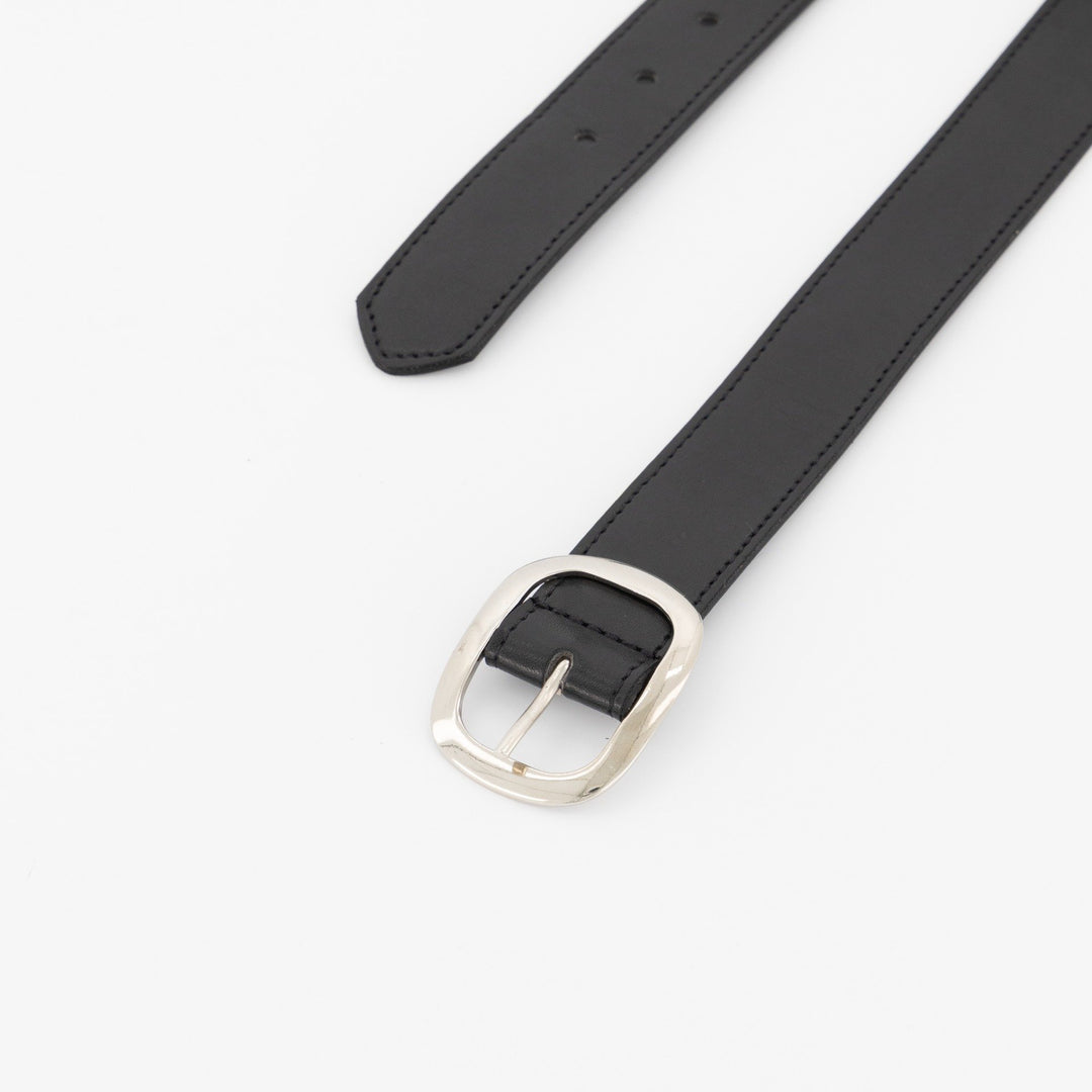 Ladies-Silver Buckle PU Belt - Black