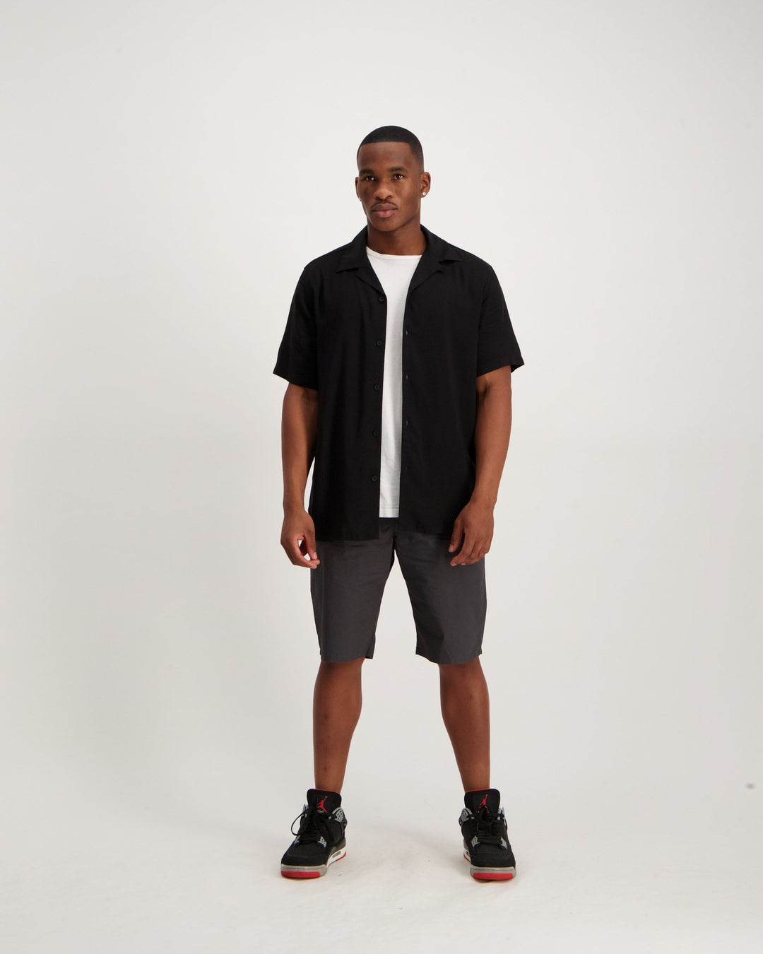 Men's Short Sleeve Viscose Loose Gladneck Shirt - Black