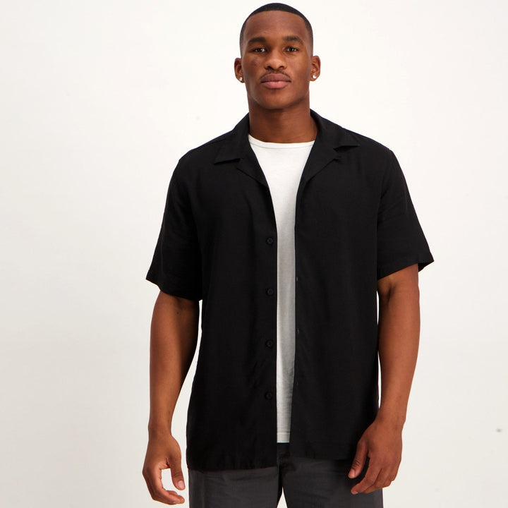 Men's Short Sleeve Viscose Loose Gladneck Shirt - Black