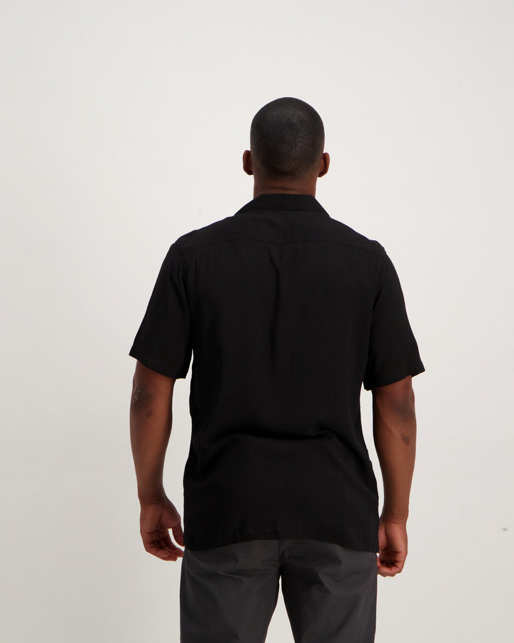 Men's Short Sleeve Viscose Loose Gladneck Shirt - Black