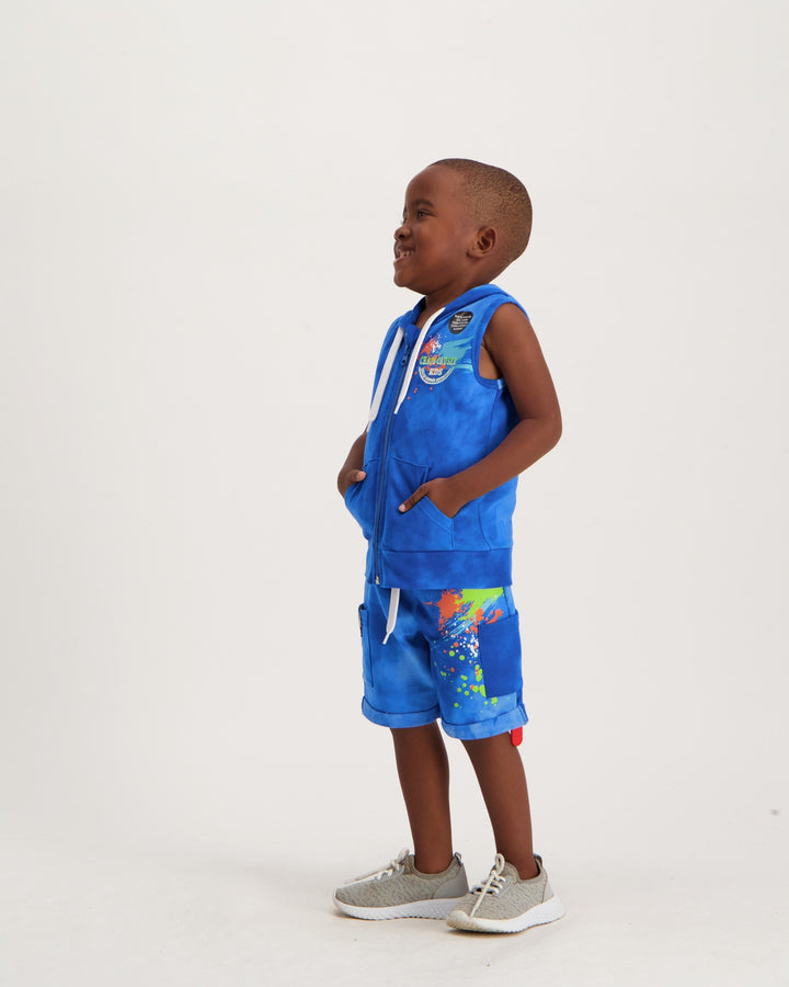 Pre-Boys Sleeveless Spectra Dye Zip Hoodie - Blue
