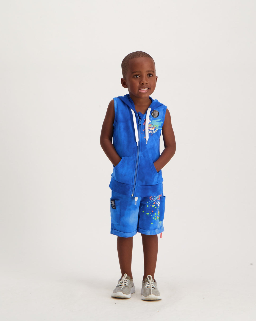 Pre-Boys Sleeveless Spectra Dye Zip Hoodie - Blue