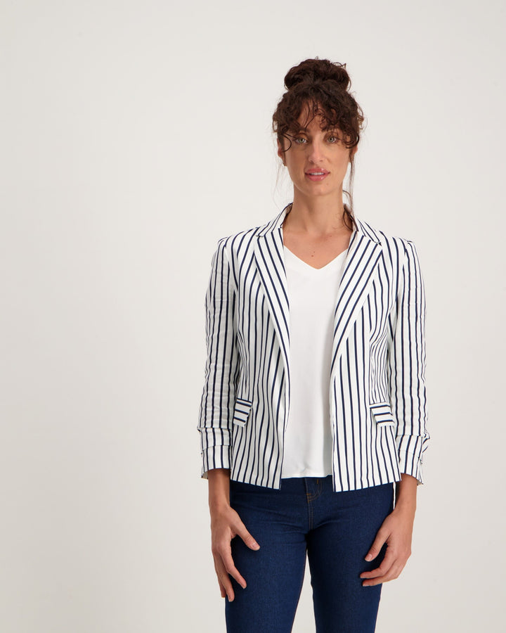 Ladies Stripe Jacket With Sleeve Detail