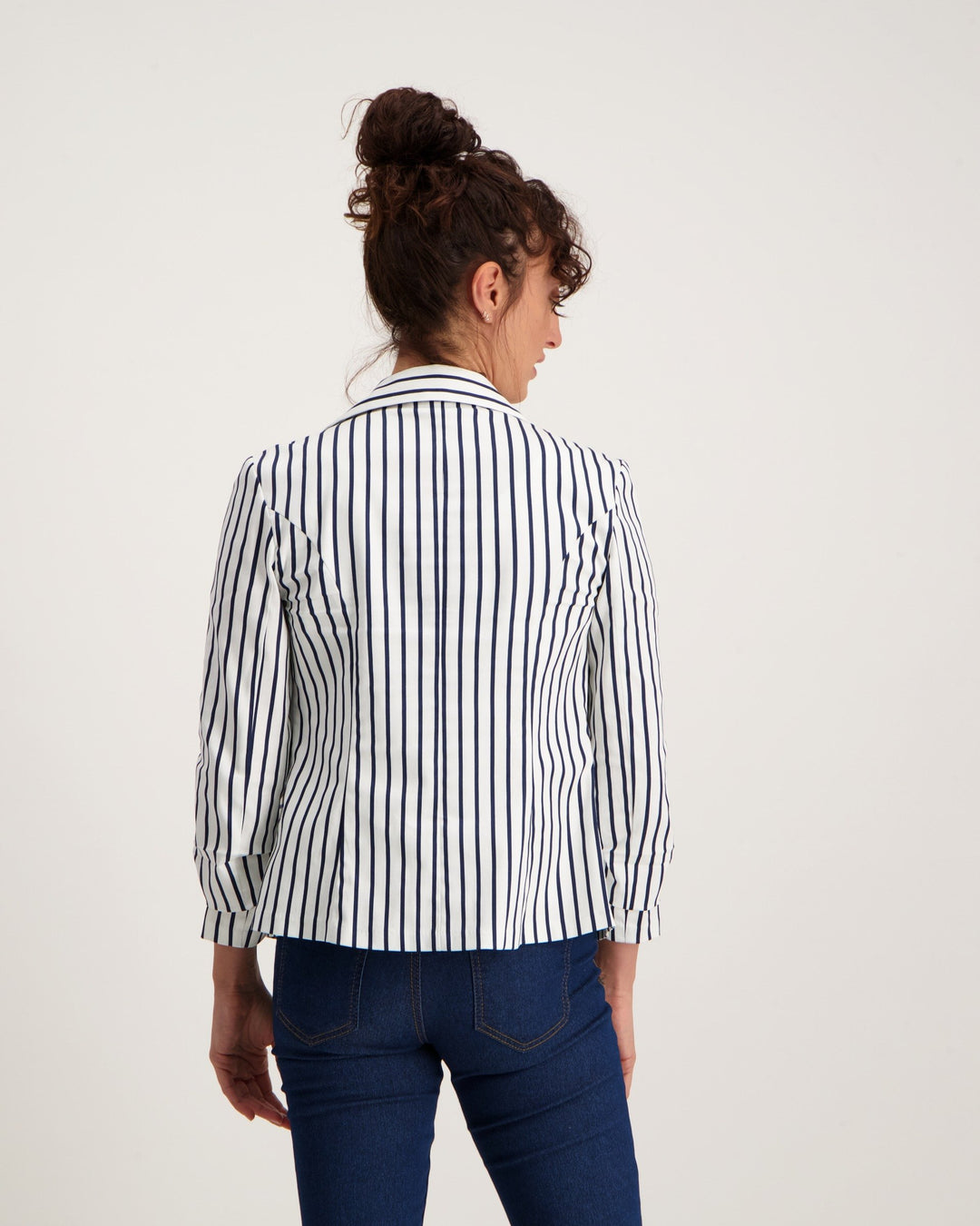 Ladies Stripe Jacket With Sleeve Detail