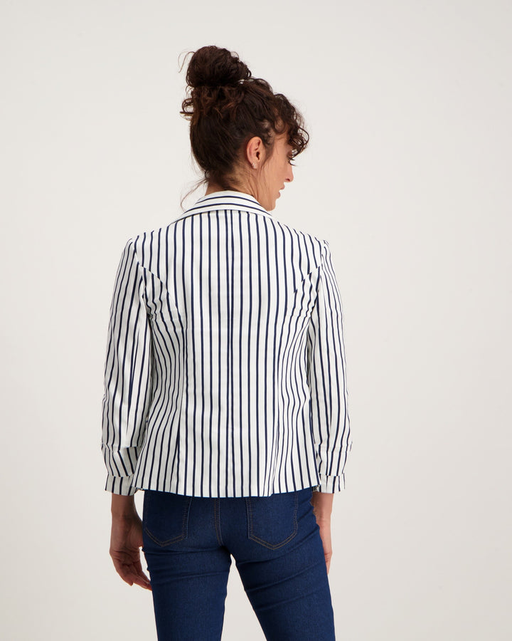 Ladies Stripe Jacket With Sleeve Detail