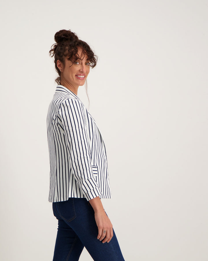 Ladies Stripe Jacket With Sleeve Detail