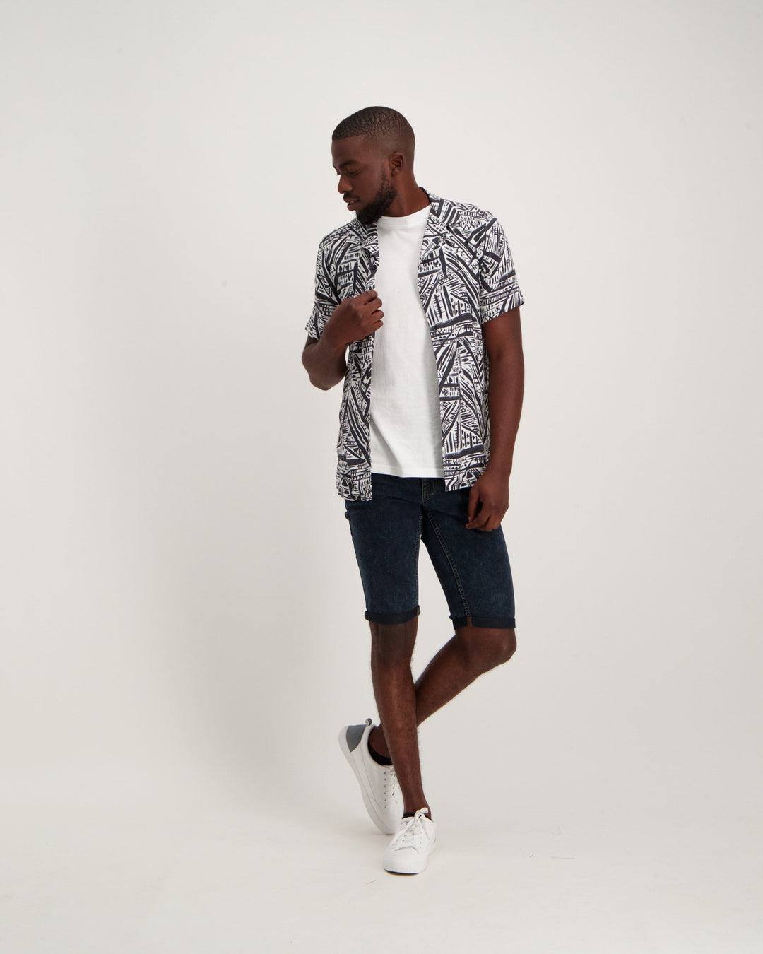 Men's Short Sleeve Tribal Viscose Shirt - White