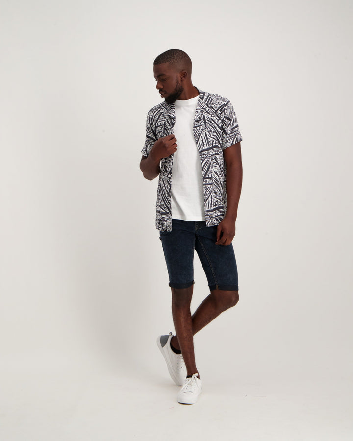 Men's Short Sleeve Tribal Viscose Shirt - White