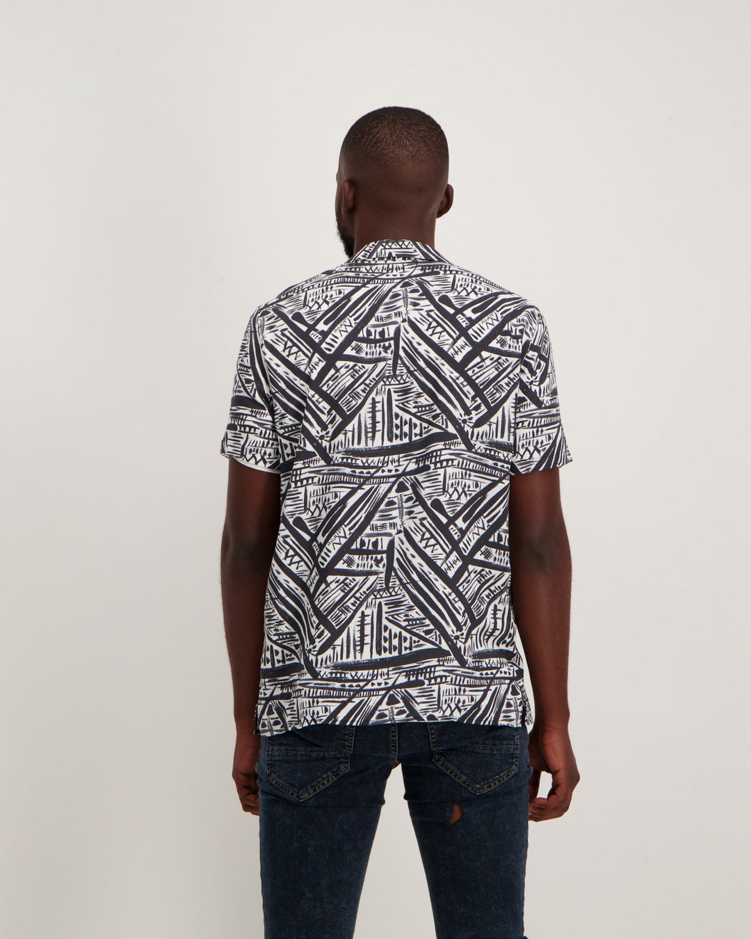 Men's Short Sleeve Tribal Viscose Shirt - White