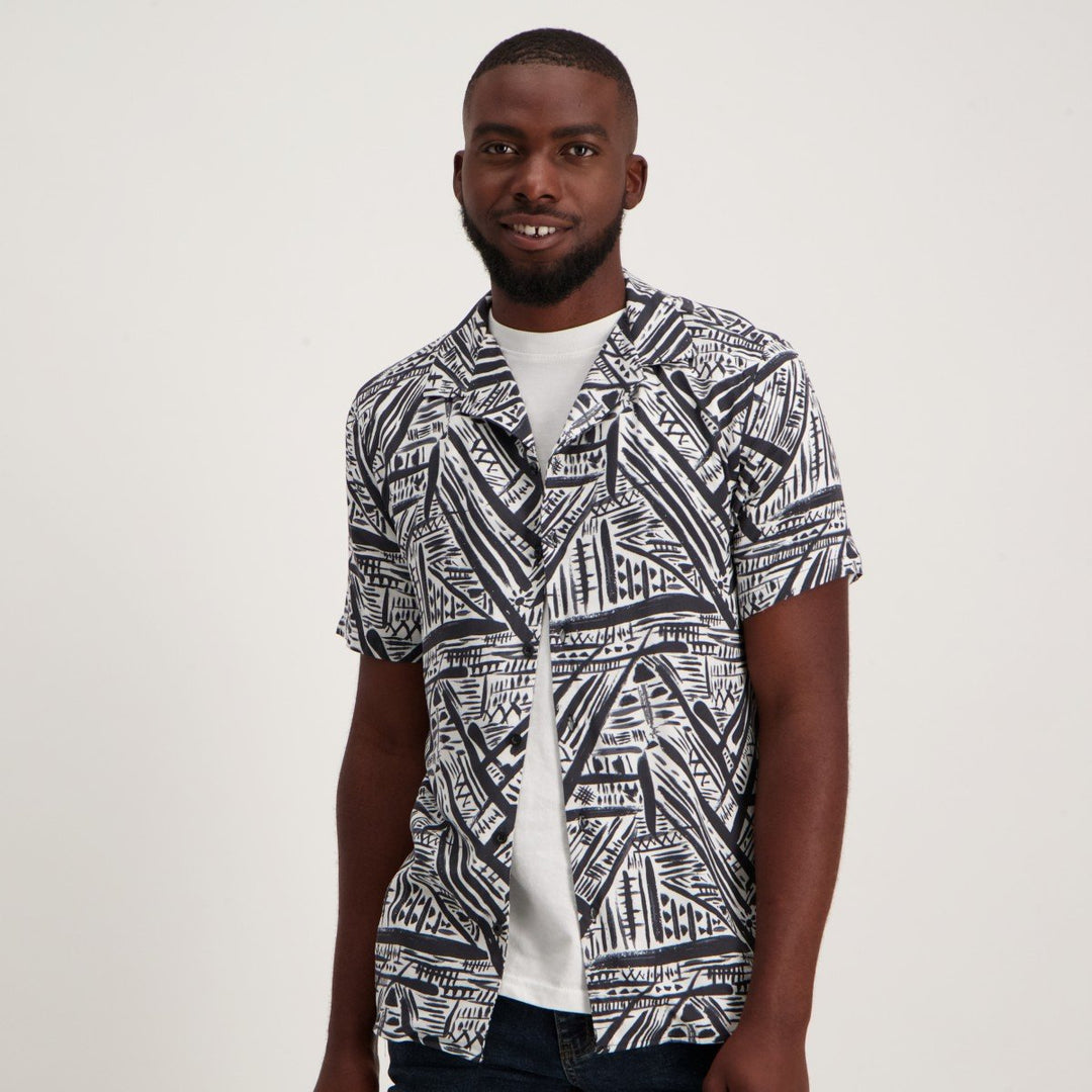 Men's Short Sleeve Tribal Viscose Shirt - White