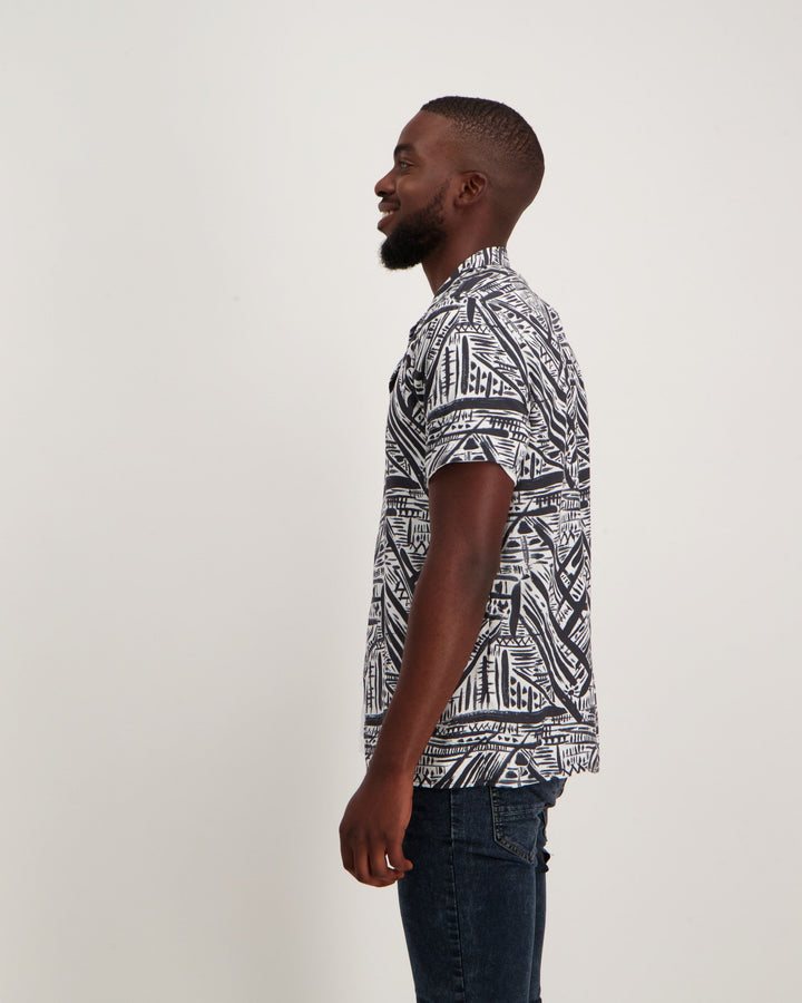 Men's Short Sleeve Tribal Viscose Shirt - White