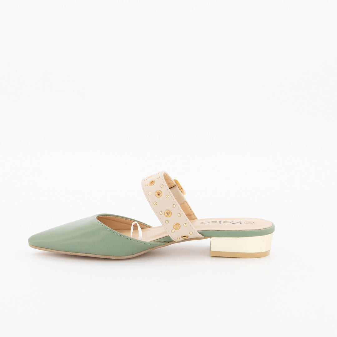 Ladies Pointed Pump On Metal Heel Shoe-Sage