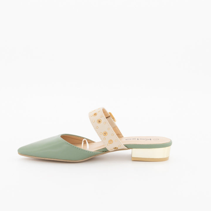 Ladies Pointed Pump On Metal Heel Shoe-Sage