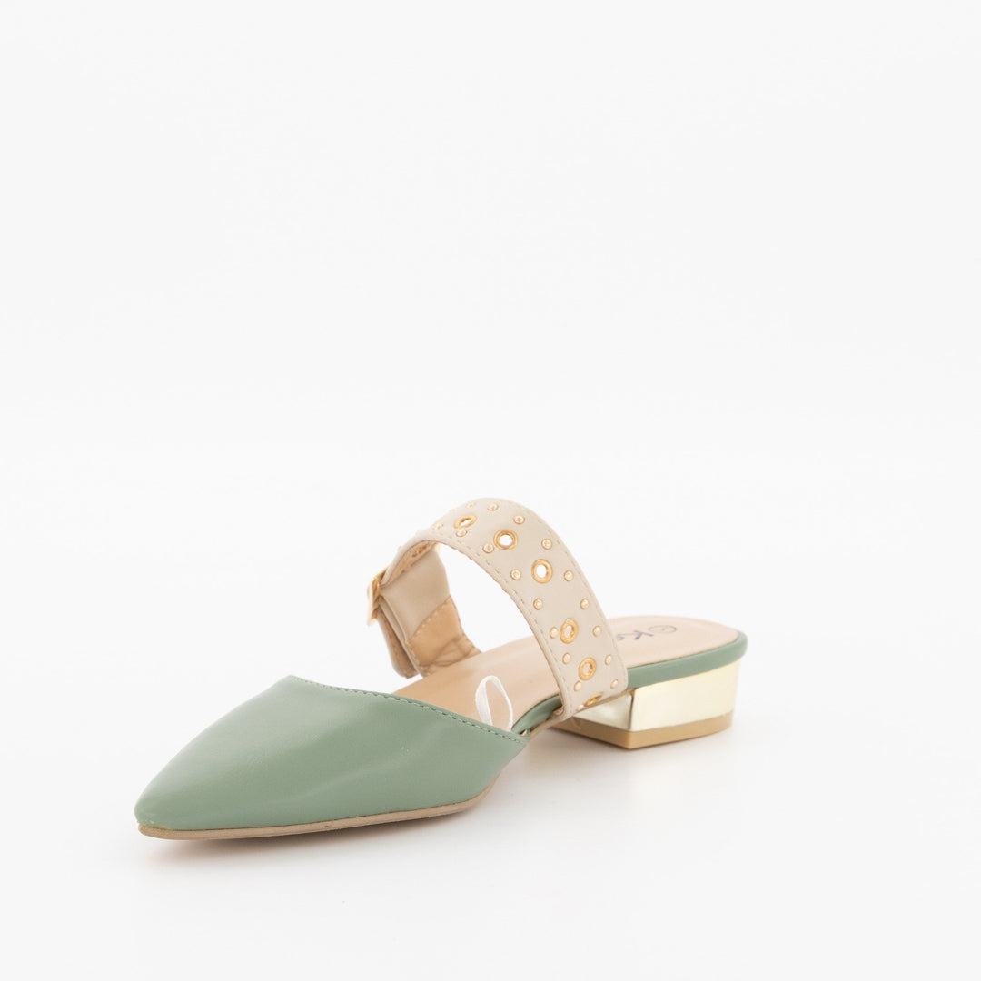 Ladies Pointed Pump On Metal Heel Shoe-Sage